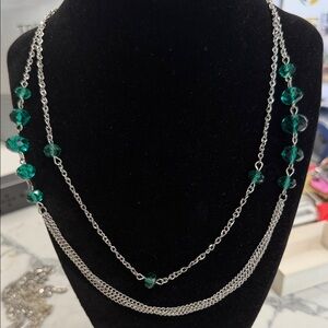 Macy's Silver and Green Beaded Necklace